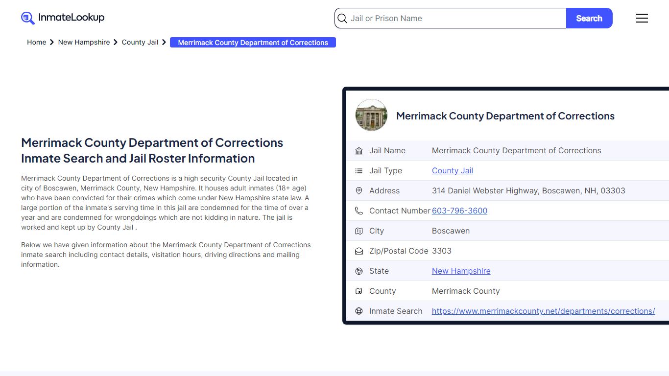 Merrimack County Department of Corrections (NH) Inmate Search and Jail ...